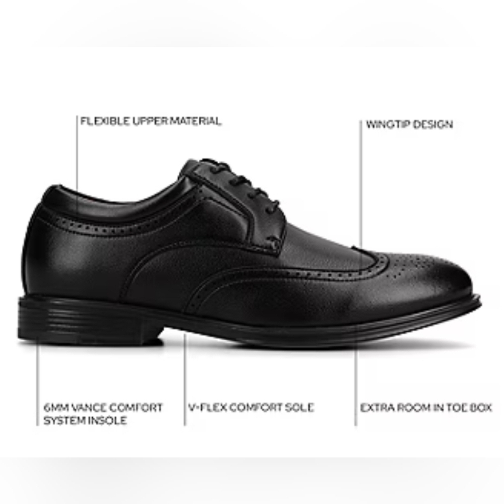 Vance Men's US 11.5 Wide Cormac Wingtip Oxford Lace Up Dress Shoes Black
